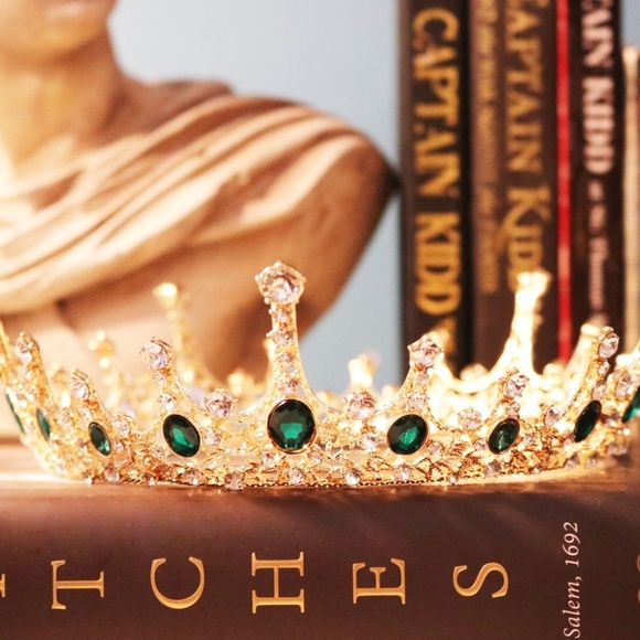 ??HOST PICK!! ?? Imperial Emerald Green Crystal Embellished Gold Crown ??✨ main image 5